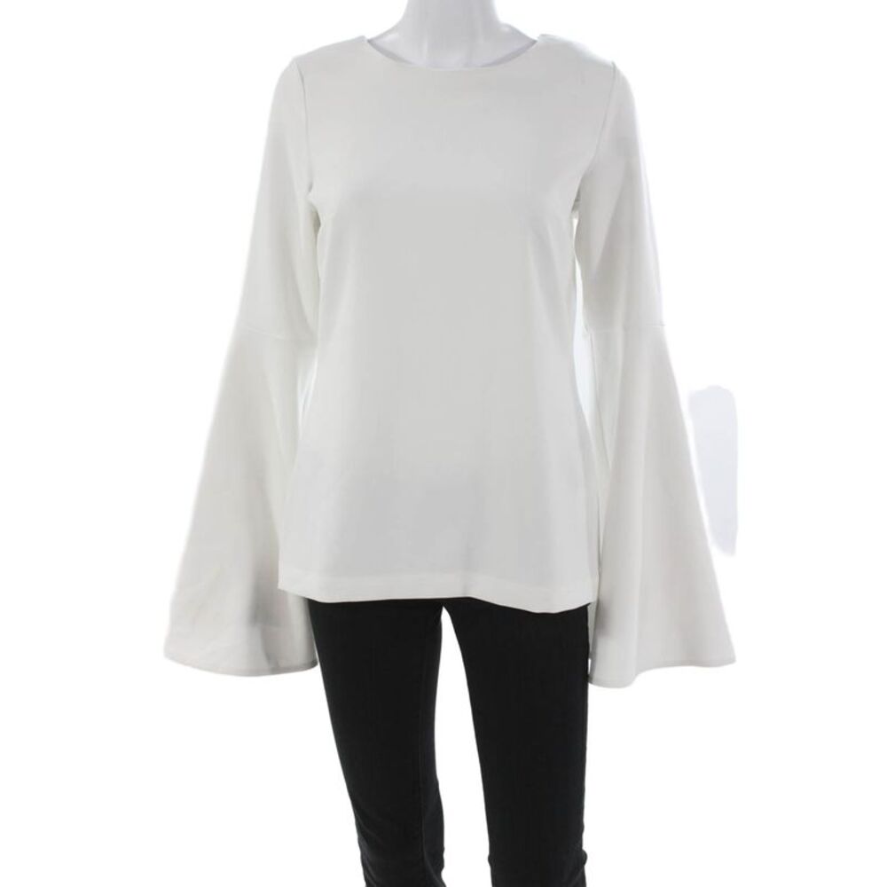 Theo Womens Basic Long Sleeve Round Neck White Blouse Size M